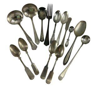 Vintage Craft Lot 14 Silverplate Flatware Spoons Fork Jewelry Making
